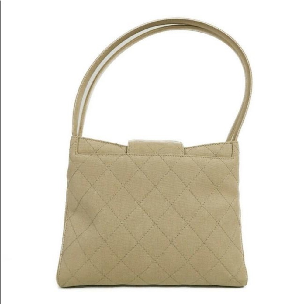 CHANEL Kelly Cc Medium Quilted Flap Turnlo Beige - Gold Canvas Shoulder … - Picture 9 of 14